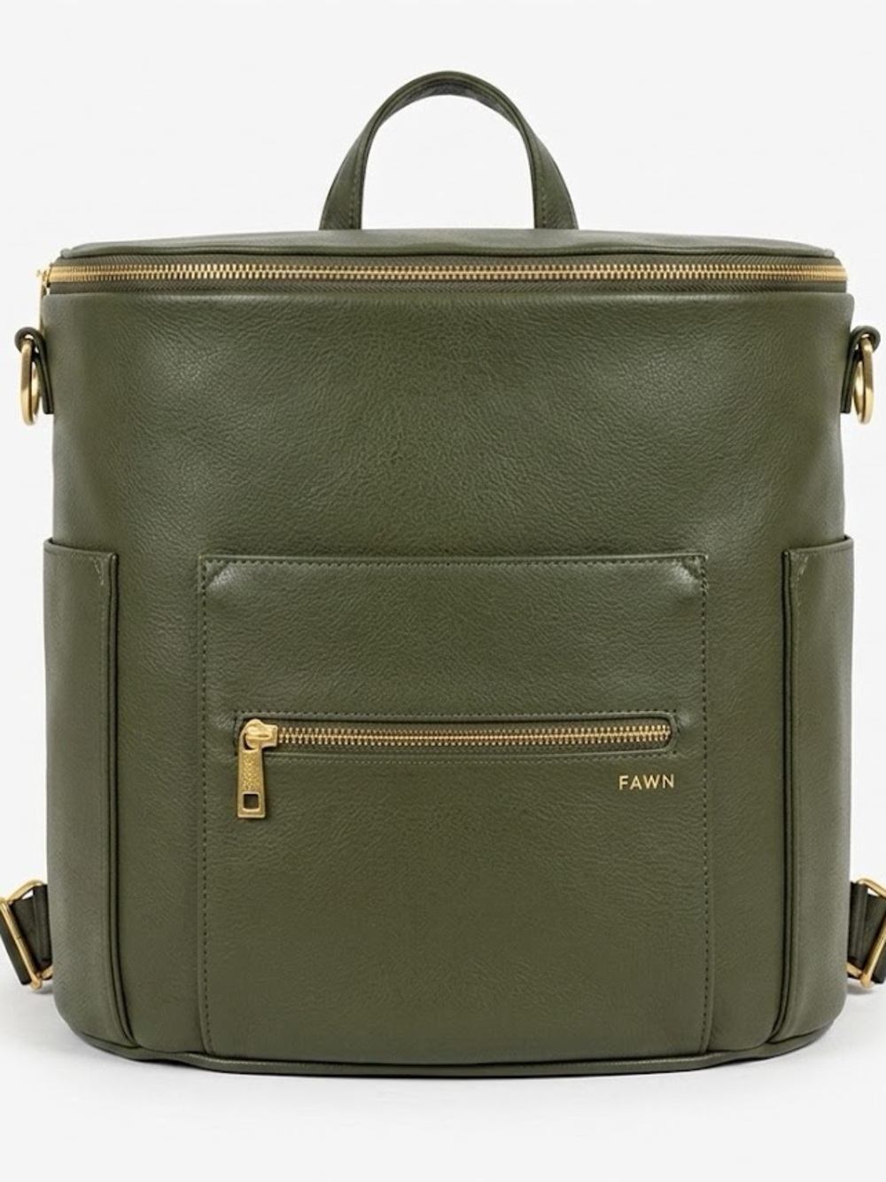Fawn The Original Diaper Bag Faux Leather Backpack in Olive Green